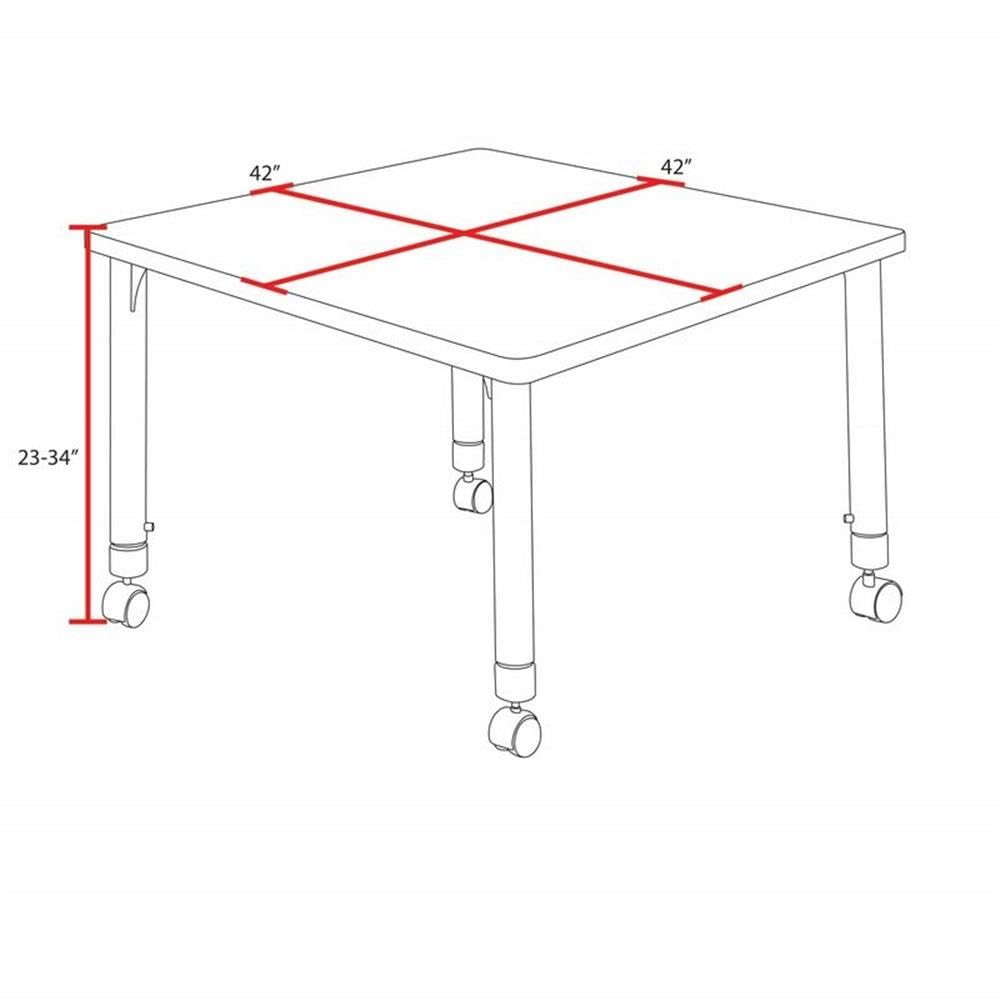 42" Square Mobile Table with 4 Blue Stack Chairs Q22055
