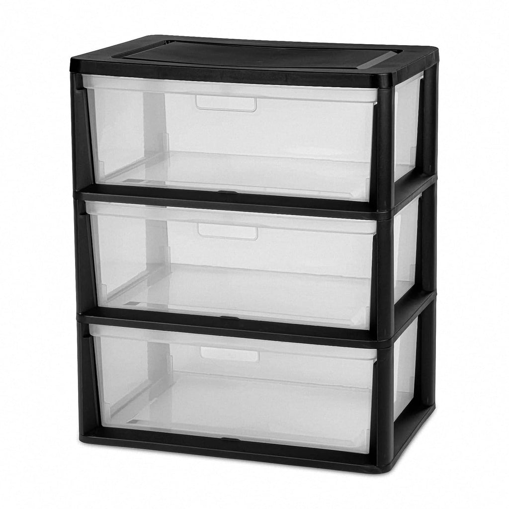 Black 3 Drawer Plastic Storage Tower X3900
