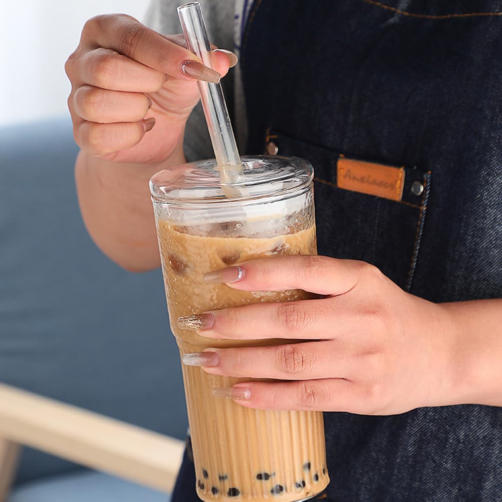 2Pcs 22oz Glass Cups with Lids and Straws J360274
