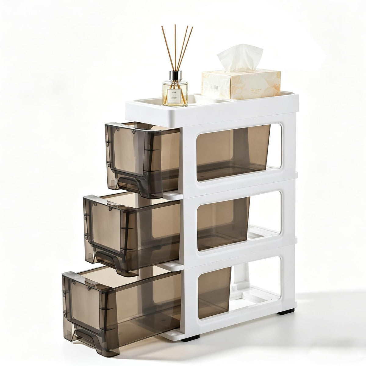 3 Drawer Narrow Plastic Storage Cart with Wheels X37779