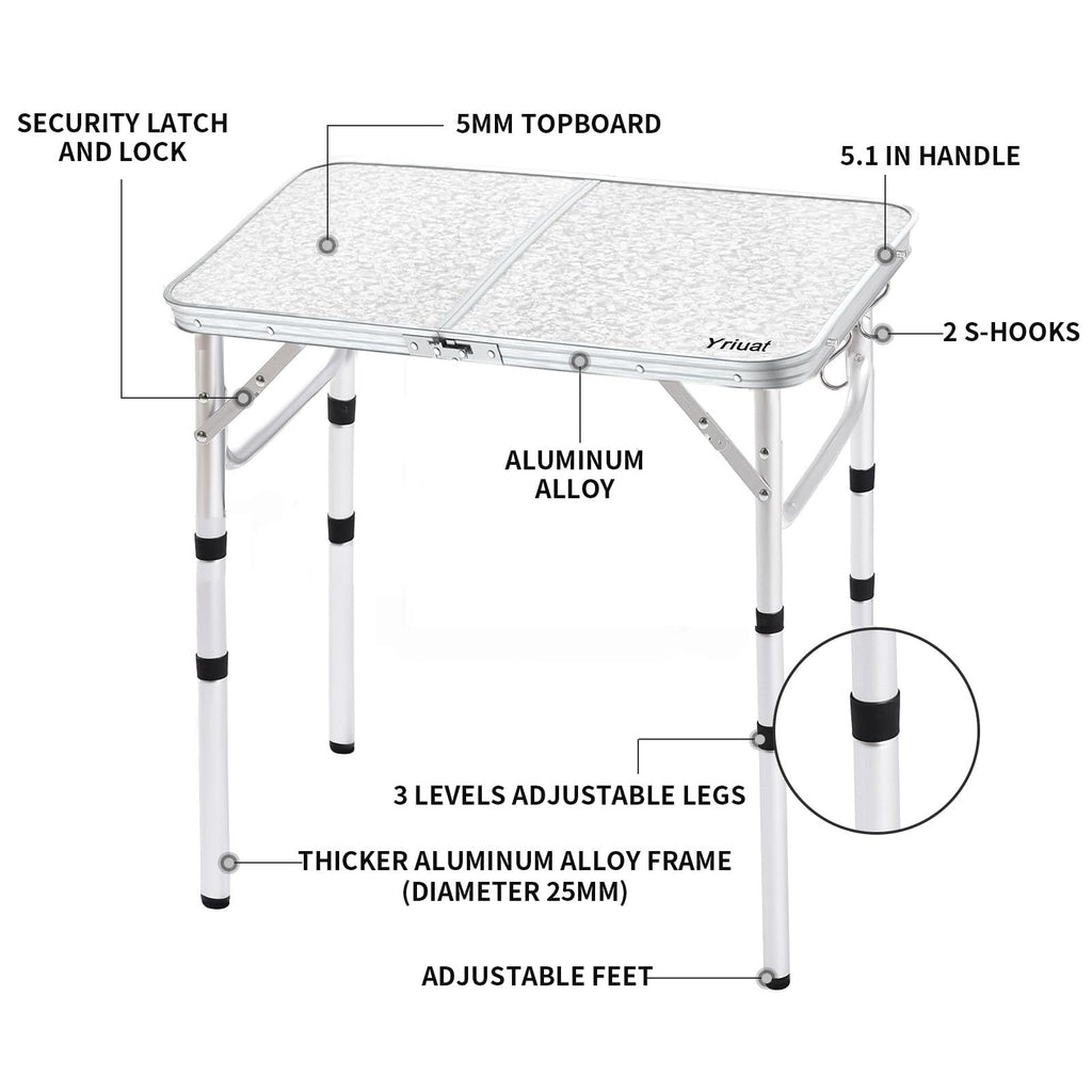 Folding Camping Table, Adjustable Height Portable Picnic Table, 24"x 16" S1114