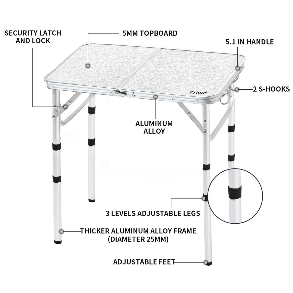 Folding Camping Table, Adjustable Height Portable Picnic Table, 24"x 16" S1114