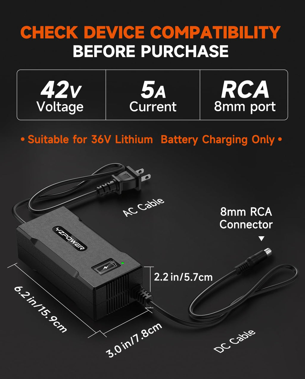 42V 5A Scooter Charger RCA Round Charging Port J309979