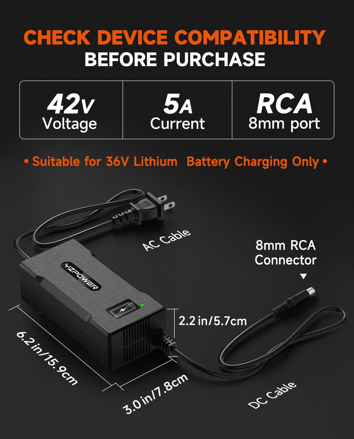 42V 5A Scooter Charger RCA Round Charging Port J309979