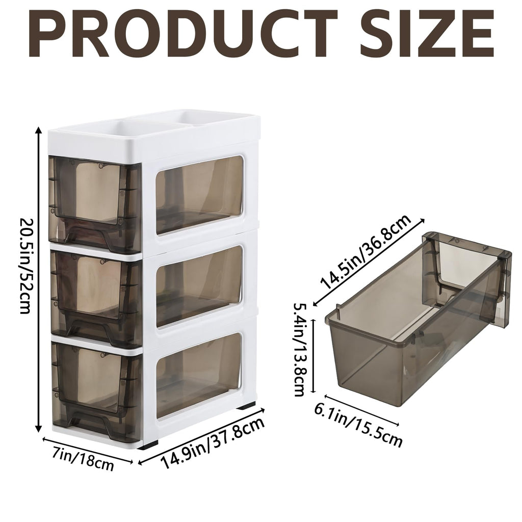 3 Drawer Narrow Plastic Storage Cart with Wheels X37779