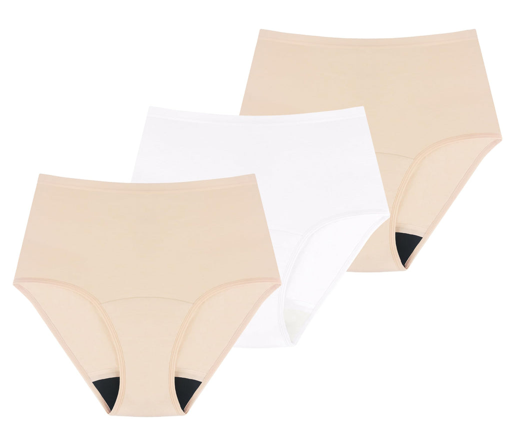Washable Absorbency Urinary Incontinence Underwear for Women High Waist Leak Proof Panties 60ML, 3 Pack Beige White N6190