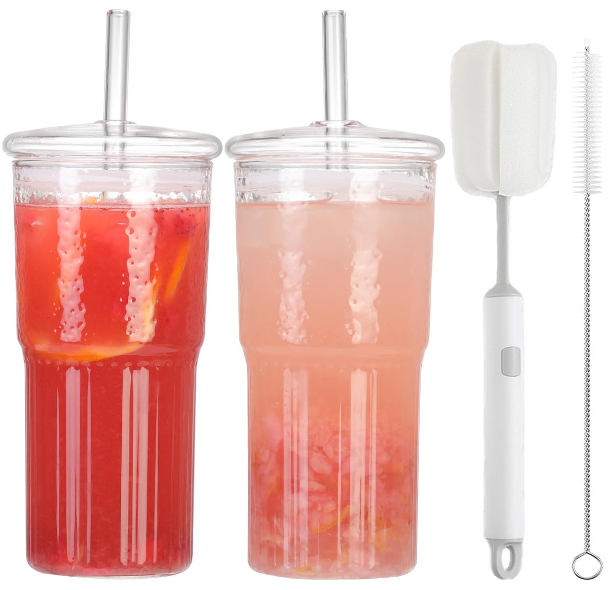 2Pcs 22oz Glass Cups with Lids and Straws J360274