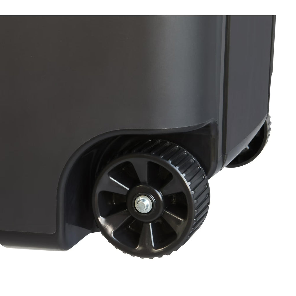 45 Gallon Black Outdoor Trash Can with Wheels and Attached Lid P902