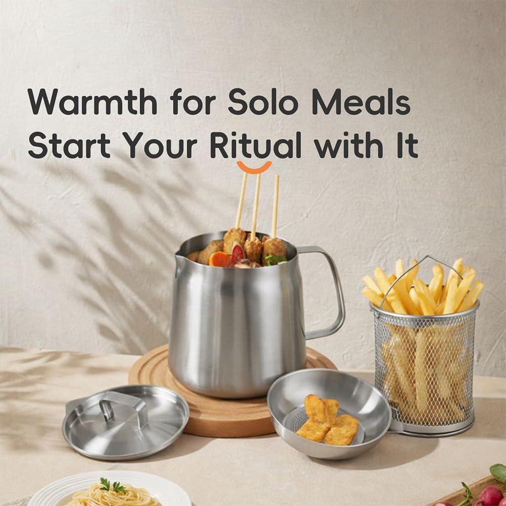 2L 304 Stainless Steel Deep Fryer Pot with Basket, Strainer & Lid H133