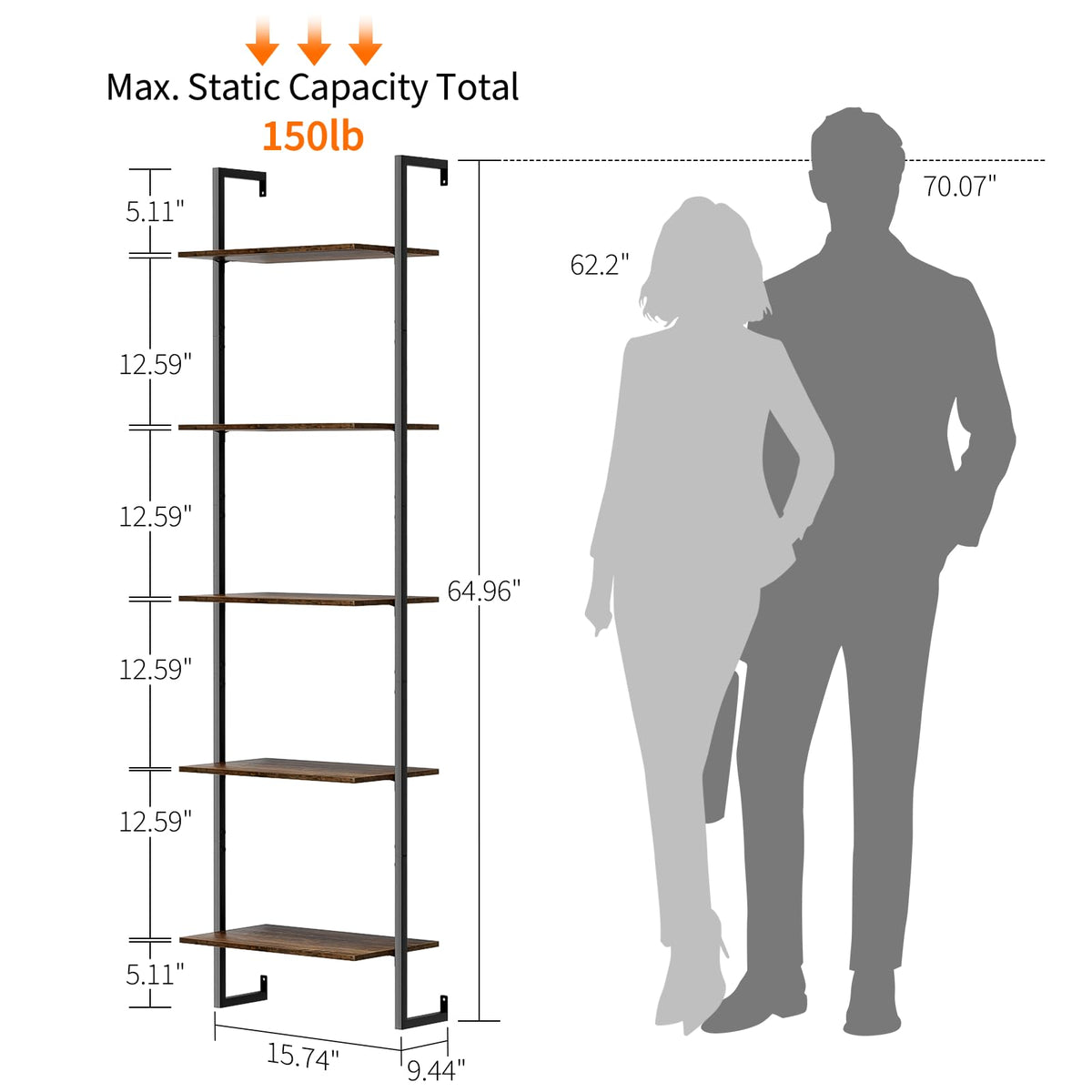5 Tier Wall Mounted Bookshelf N8616
