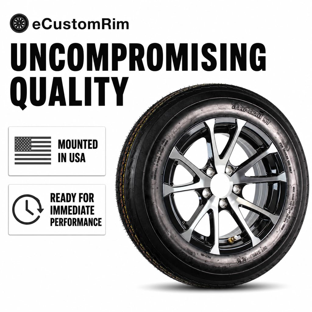 2 Pack Trailer Tire Rim Assembly Black C18235