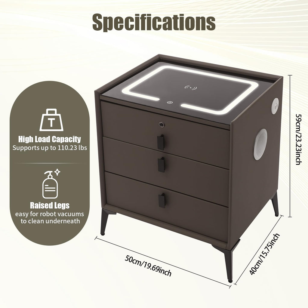 Dark Grey 3-Drawer Nightstand with Charging Station P5778