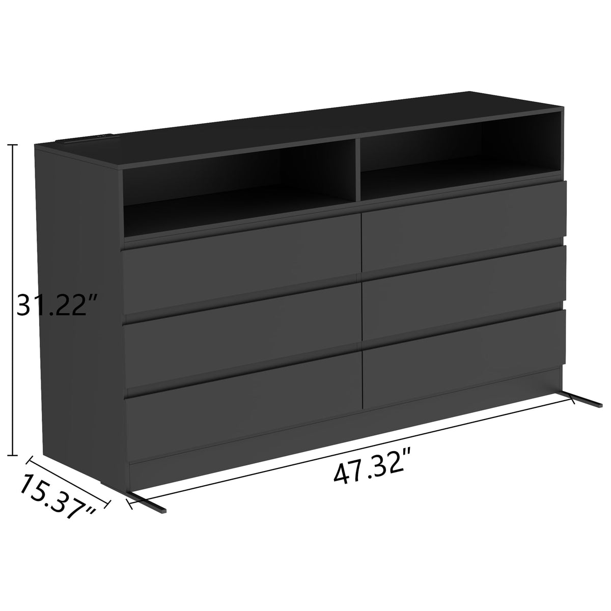 Black 6 Drawer Wood Dresser R544663