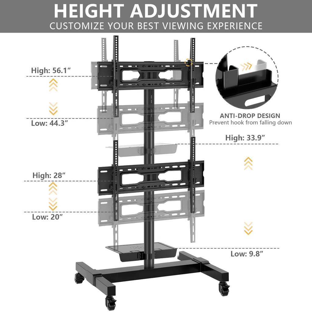 Mobile Dual TV Stand for Two 32-65 Inch Flat Panel Curved TV U89227