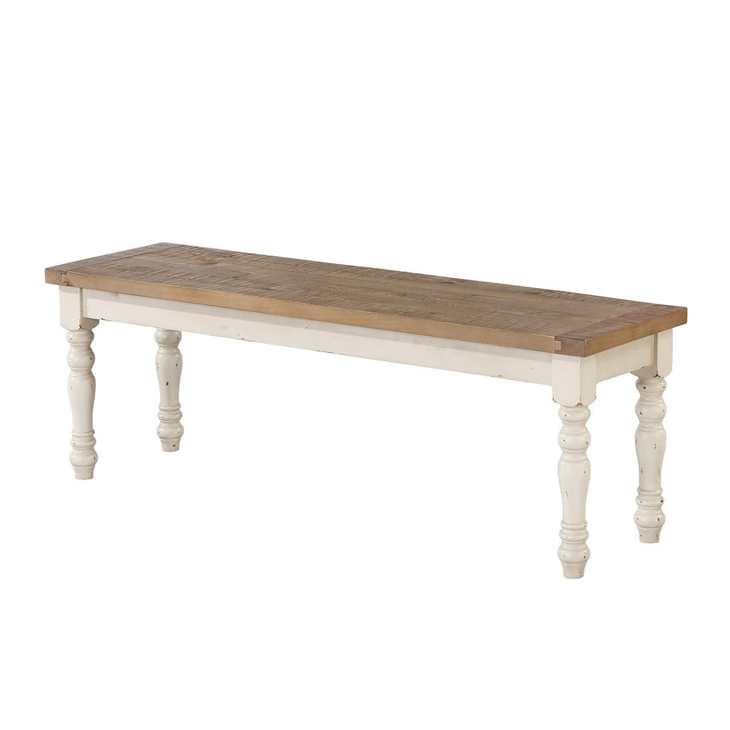 Antique White Two-Tone Oak Wood Dining Bench G850328