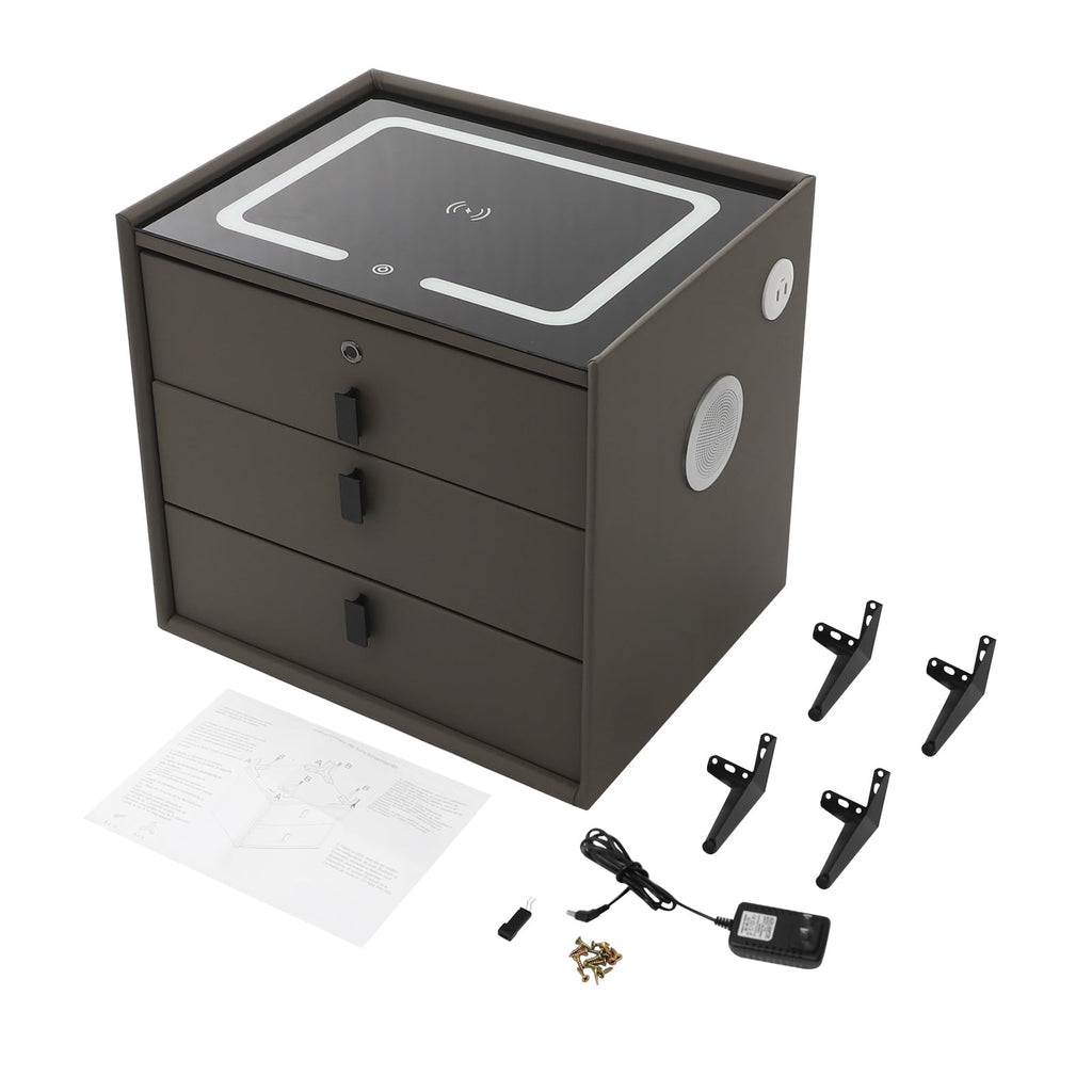 Dark Grey 3-Drawer Nightstand with Charging Station P5778
