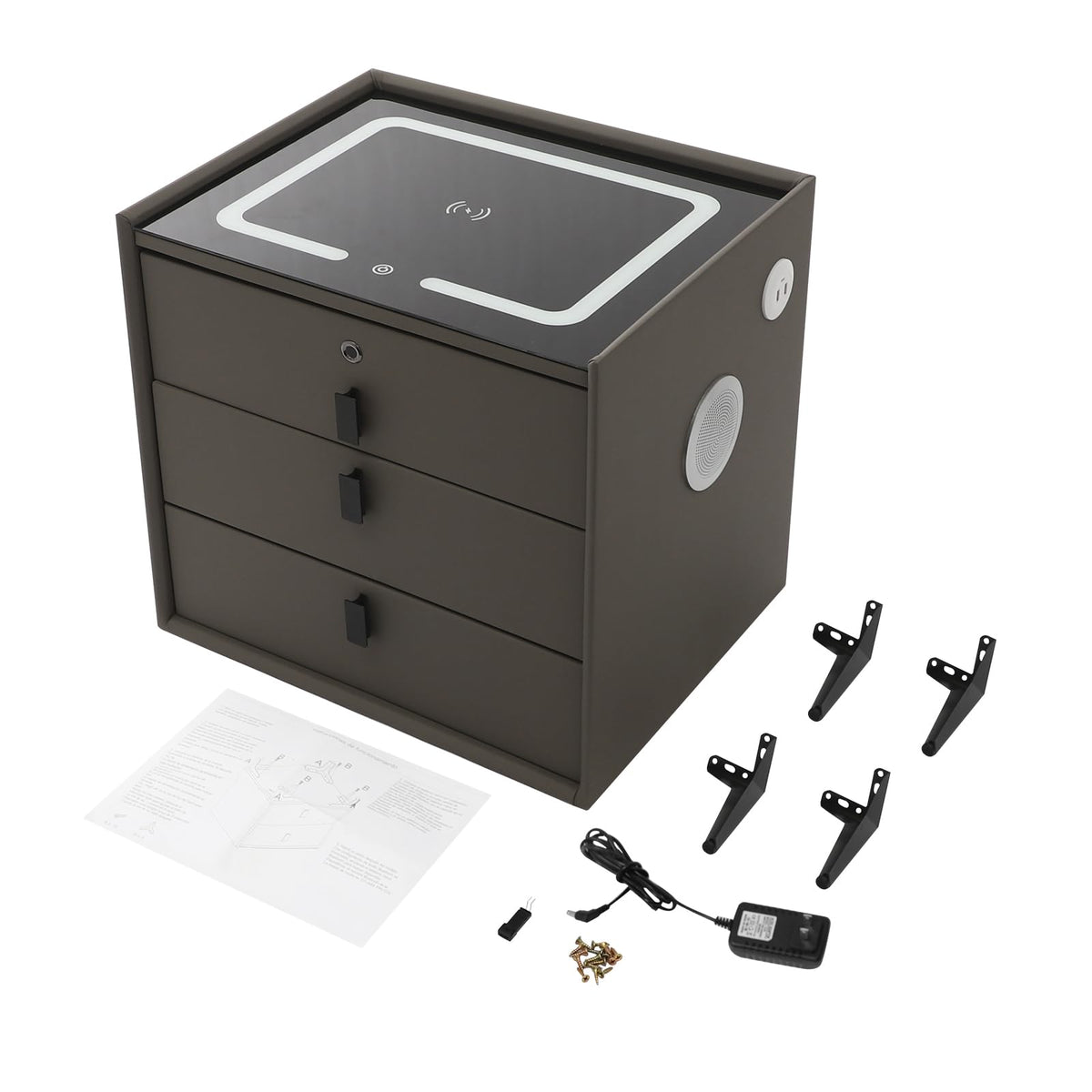 Dark Grey 3-Drawer Nightstand with Charging Station P5778