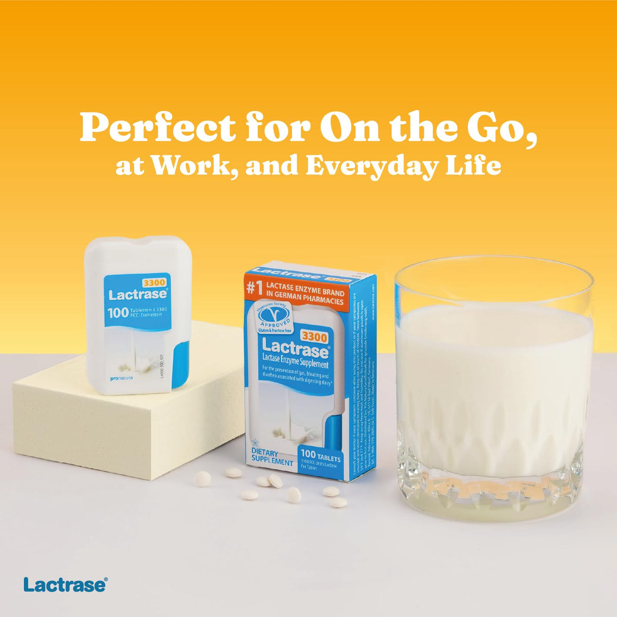 Lactrase Tablet Dispenser 3,300 FCC Lactase Units 100 Pills T2434