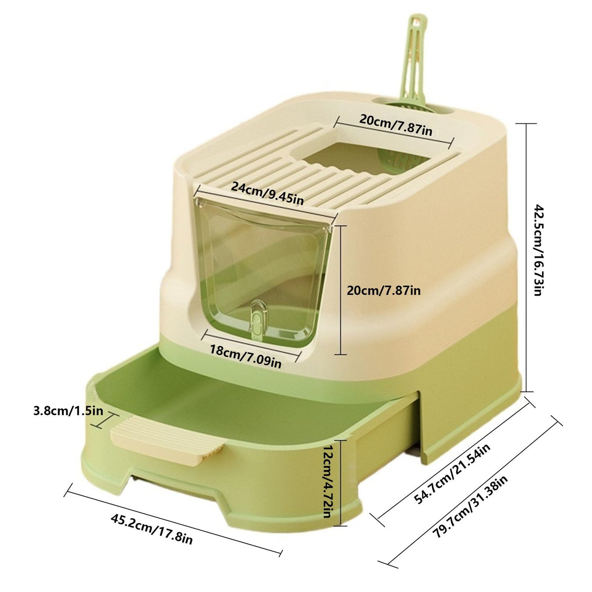 Cat Litter Box with Lid, Top Entry with Scoop, Enclosed Plastic with Drawer B2161