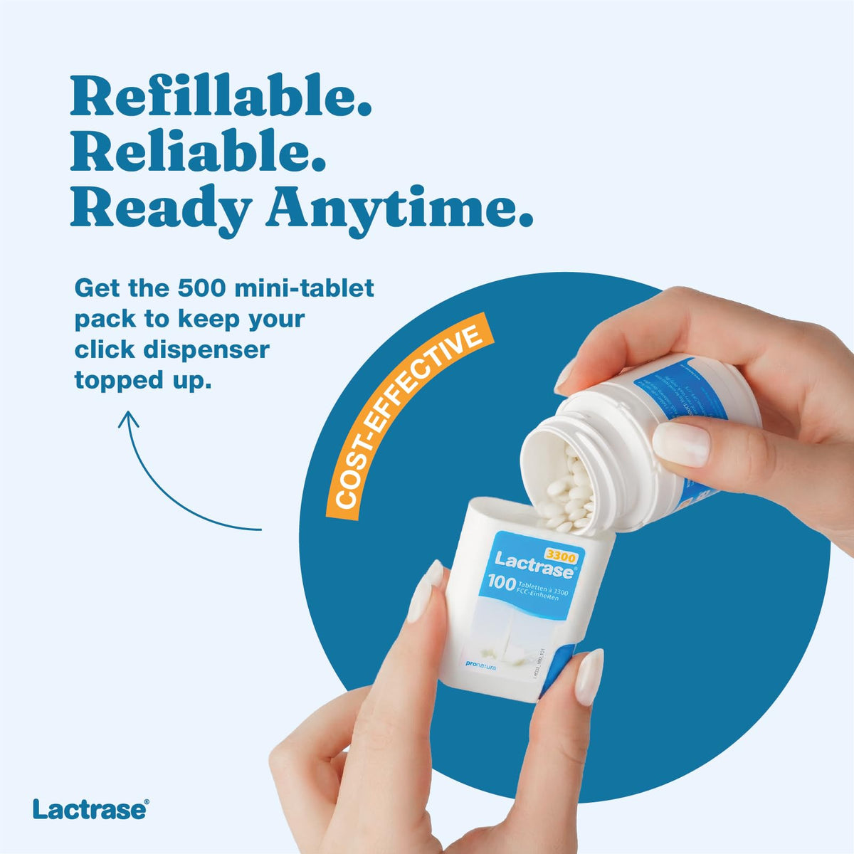 Lactrase Tablet Dispenser 3,300 FCC Lactase Units 100 Pills T2434