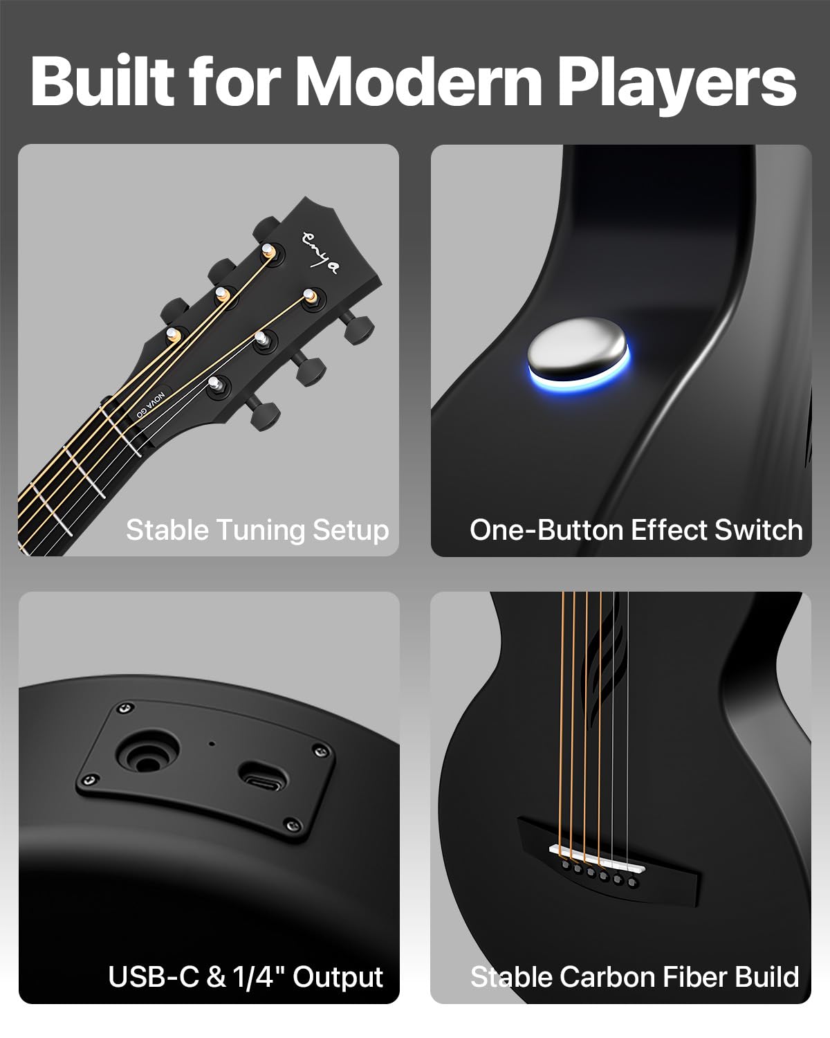 Carbon Fiber 35-Inch Smart Acoustic-Electric Travel Guitar N88303