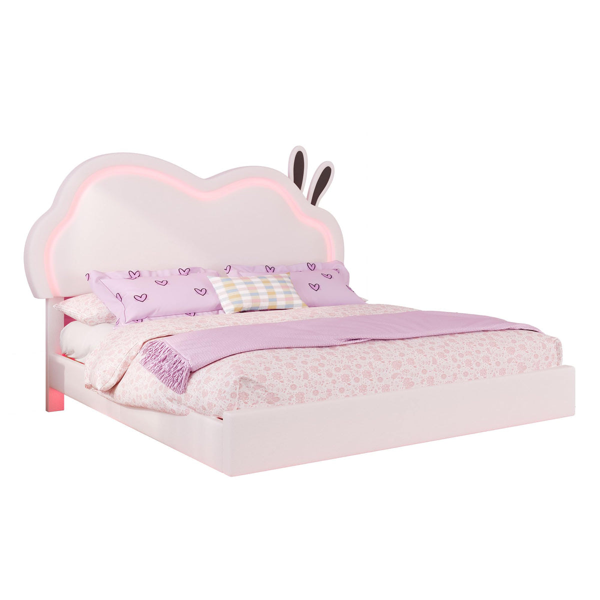 White Full Floating Bed Frame with Adjustable Headboard D27360