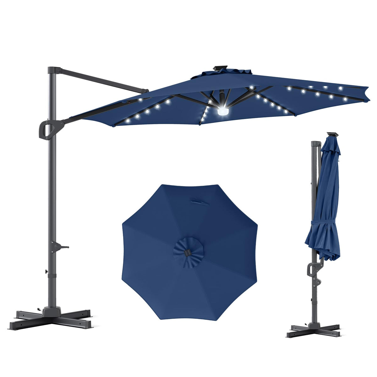 10ft Solar LED Offset Cantilever Patio Umbrella Z6661