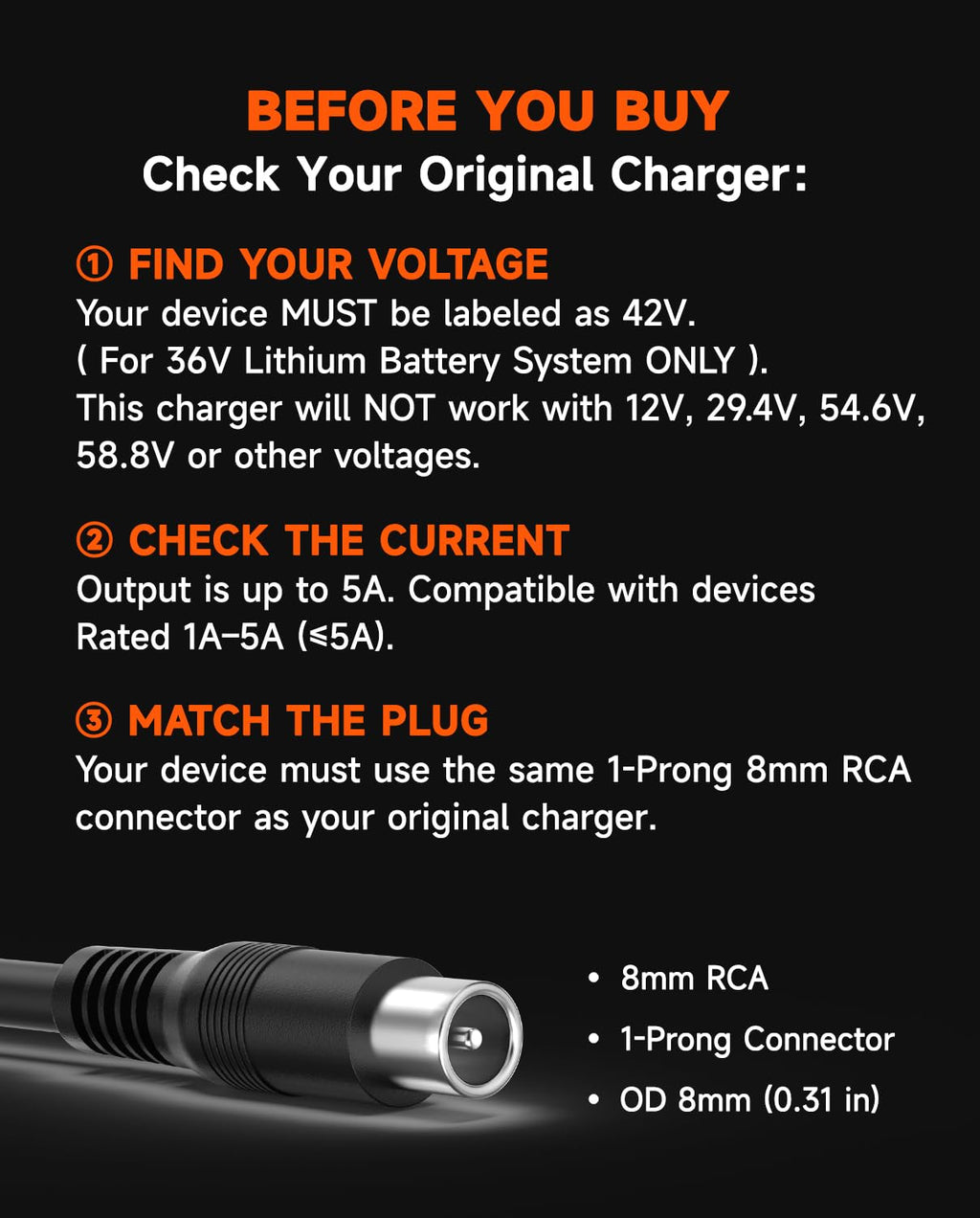 42V 5A Scooter Charger RCA Round Charging Port J309979