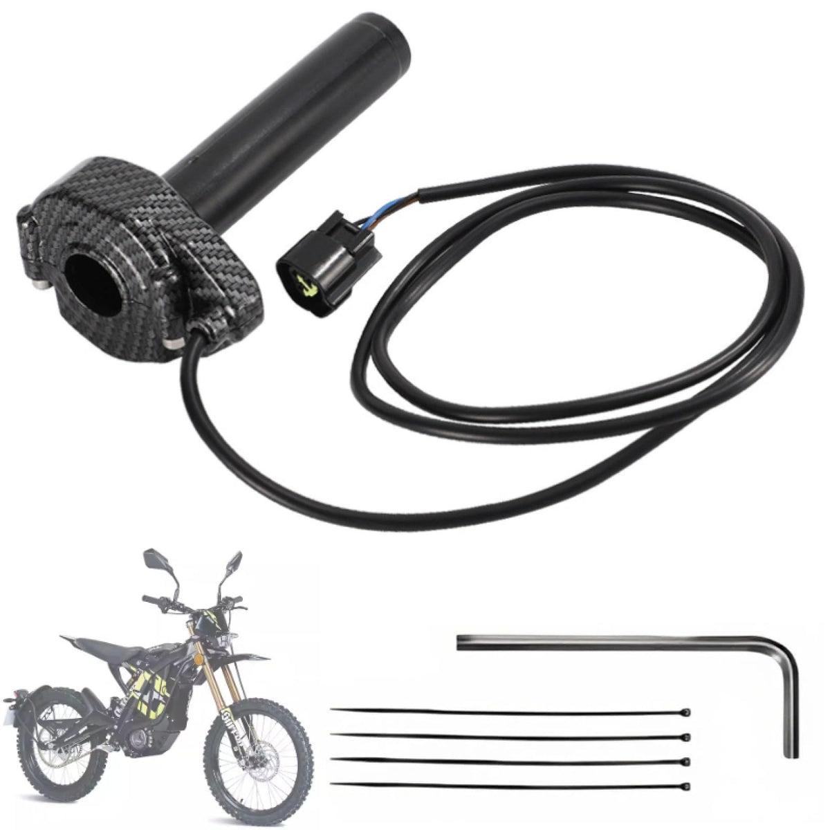 Electric Dirt Bike Twist Throttle Metal Housing Ribbed Grip 3 Pin Sealed Connector T2946