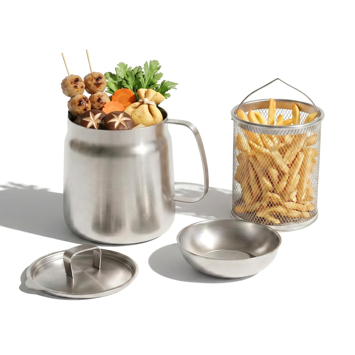 2L 304 Stainless Steel Deep Fryer Pot with Basket, Strainer & Lid H133