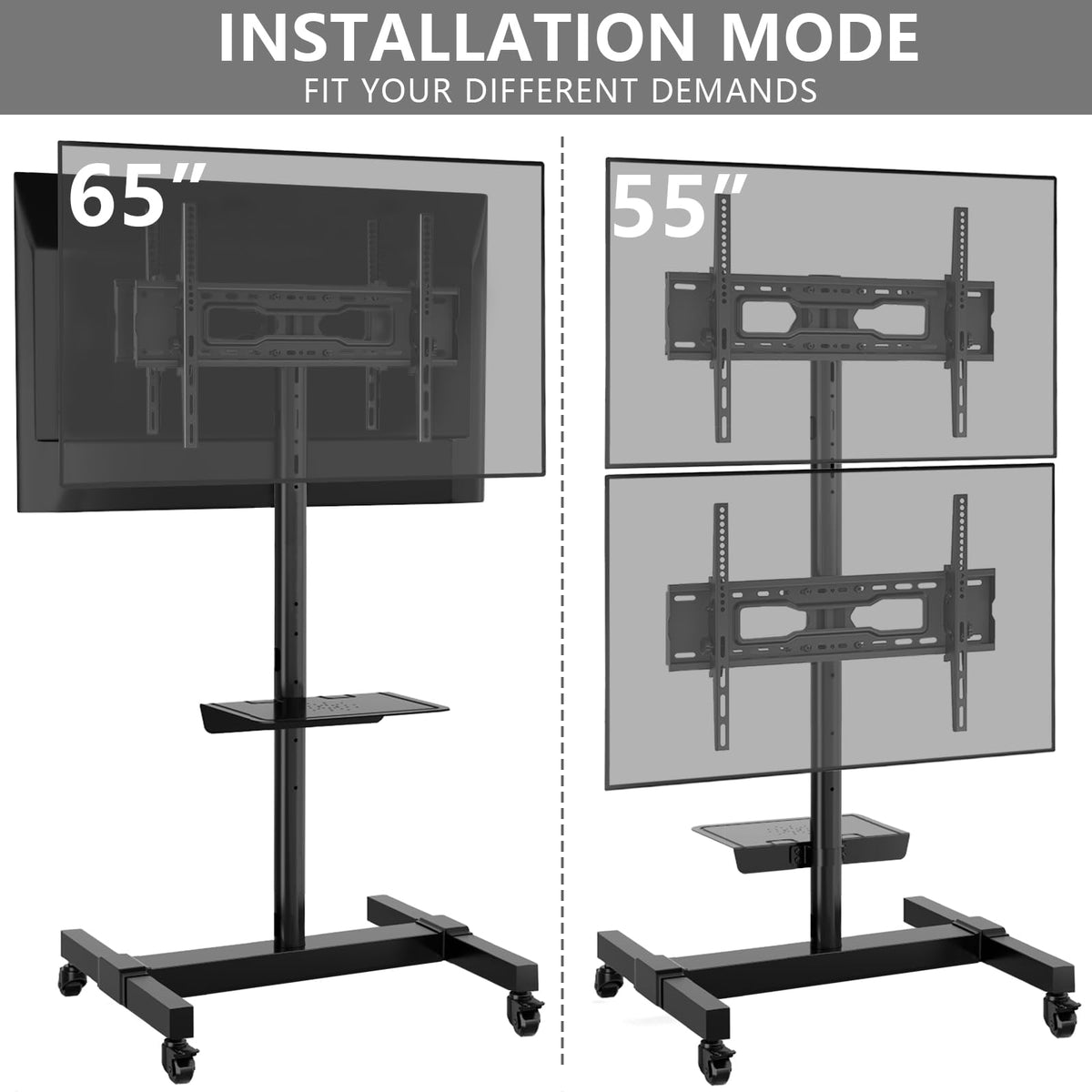 Mobile Dual TV Stand for Two 32-65 Inch Flat Panel Curved TV U89227