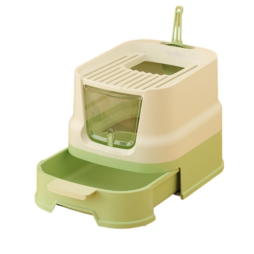 Cat Litter Box with Lid, Top Entry with Scoop, Enclosed Plastic with Drawer B2161