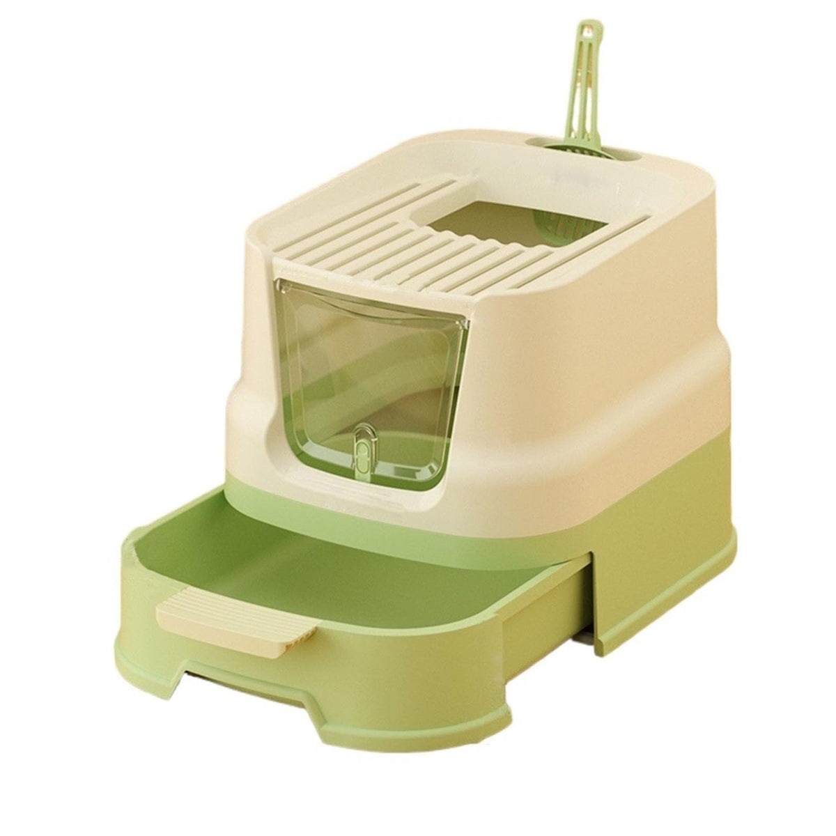 Cat Litter Box with Lid, Top Entry with Scoop, Enclosed Plastic with Drawer B2161