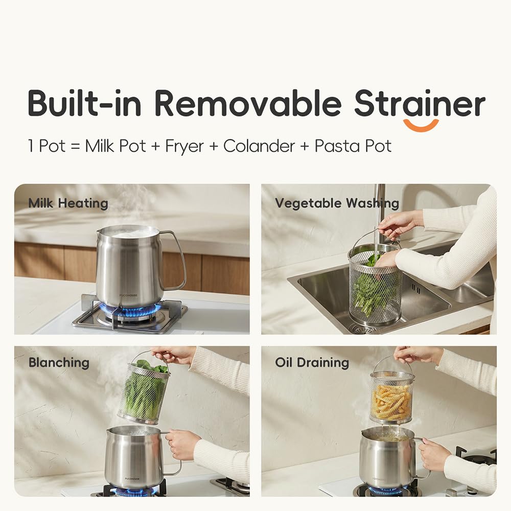 2L 304 Stainless Steel Deep Fryer Pot with Basket, Strainer & Lid H133