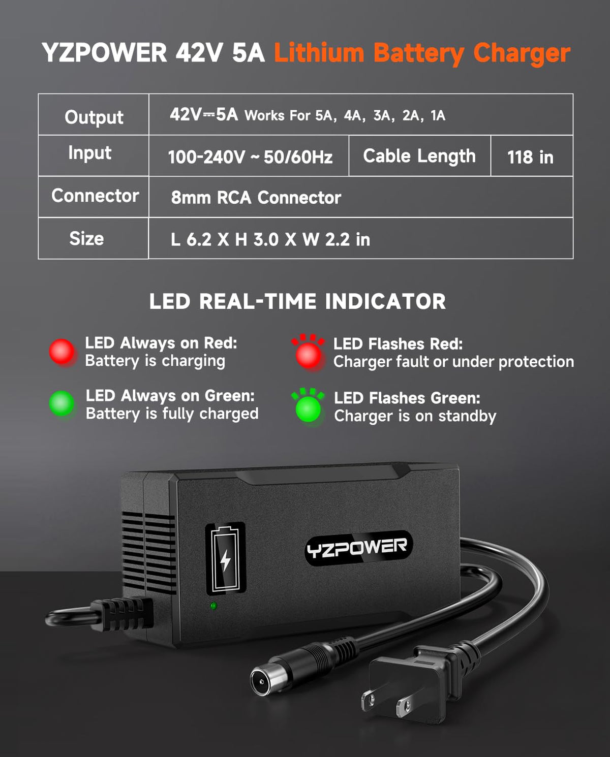 42V 5A Scooter Charger RCA Round Charging Port J309979