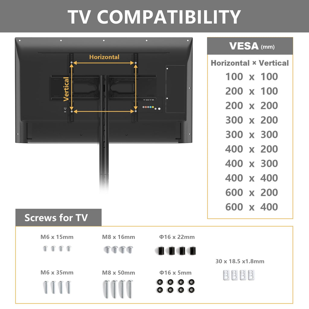 Mobile Dual TV Stand for Two 32-65 Inch Flat Panel Curved TV U89227