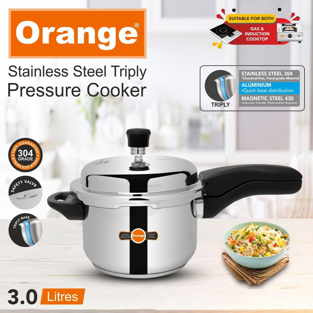 Orange Triply Stainless Steel Pressure Cooker 3L S2967
