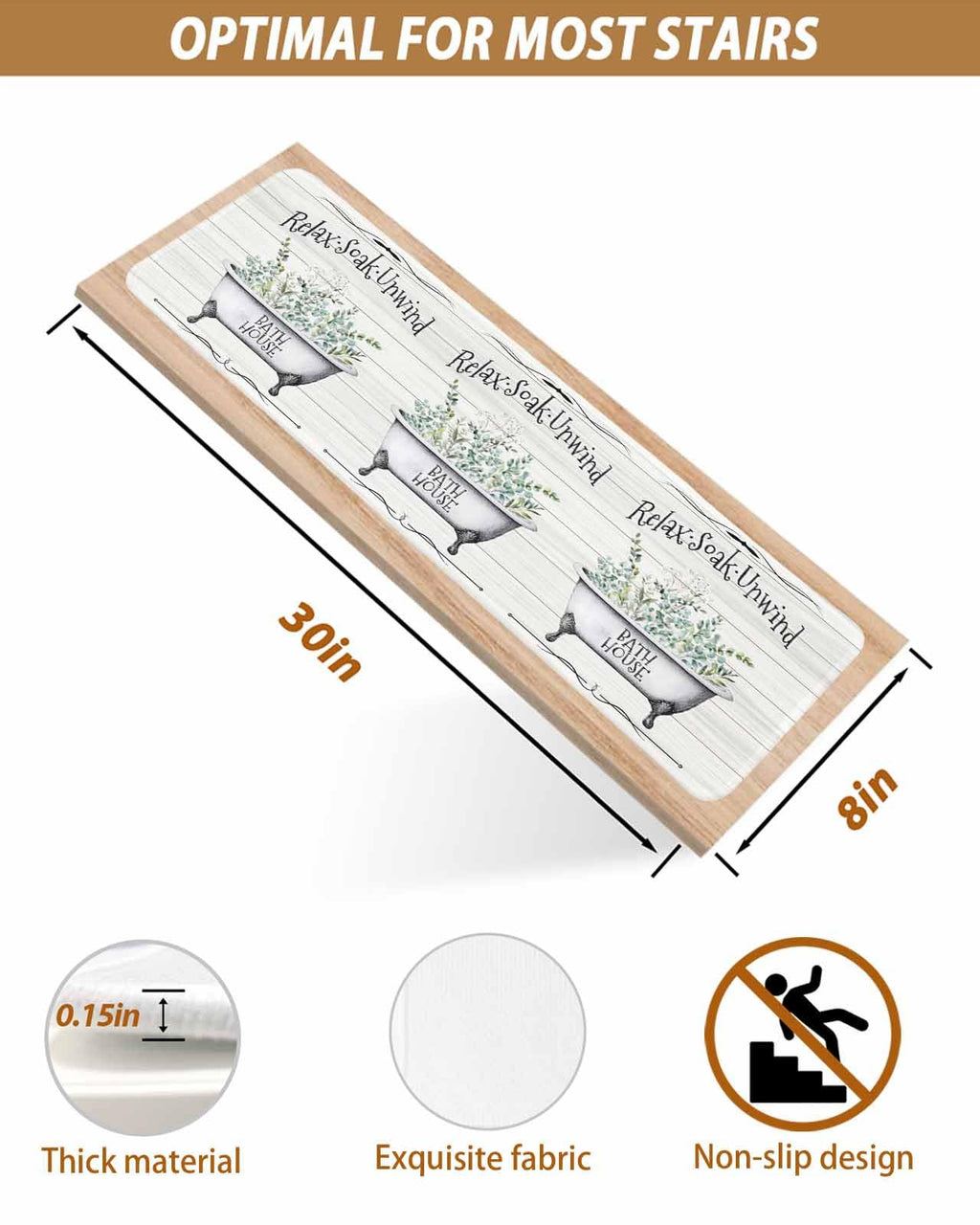 Eucalyptus Leaves 15 Pack Non Slip Stair Treads 8x30 inch H178507