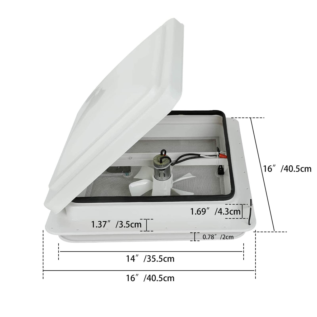 14" RV Roof Vent with 12V Fan White Lid Z65609