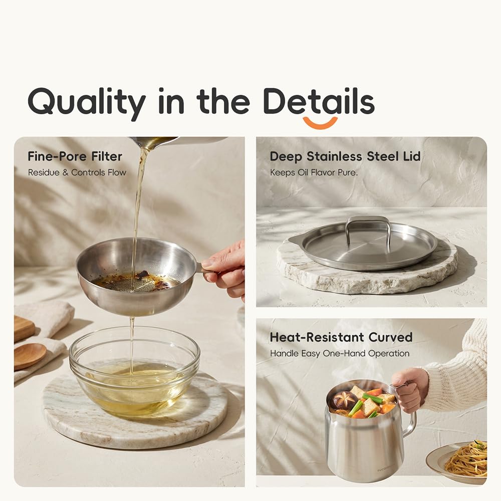 2L 304 Stainless Steel Deep Fryer Pot with Basket, Strainer & Lid H133