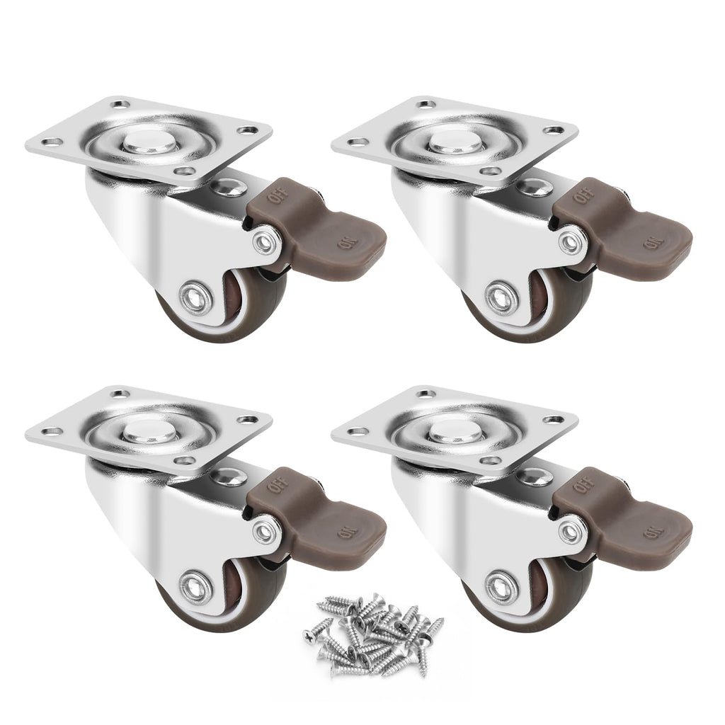 1 Inch TPE Rubber Swivel Caster Wheels Set of 4 with Brakes U78980