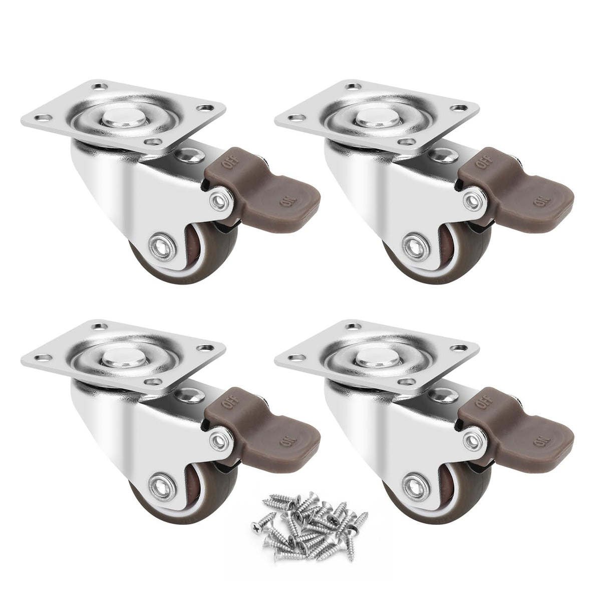 1 Inch TPE Rubber Swivel Caster Wheels Set of 4 with Brakes U78980