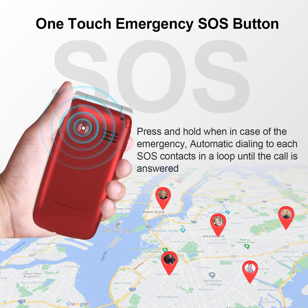 Unlocked 4G Big Button Flip Cell Phone with SOS Button & Charging Dock I5685