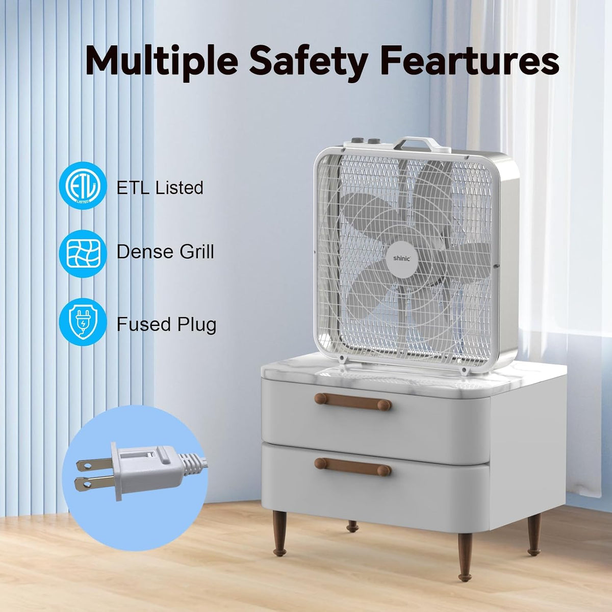 20” Box Fan with Thermostat, 3-Speed Portable Floor Fan, White O7271