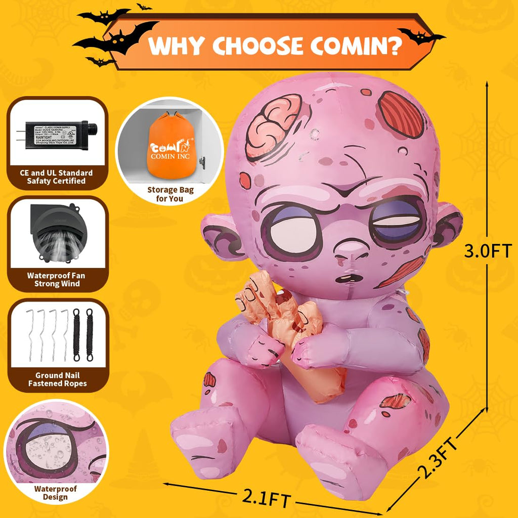 3 FT Halloween Inflatables Zombie with Built-in LEDs N1081