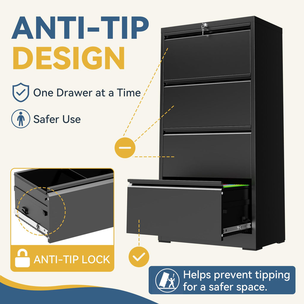 4 Drawer Black Metal File Cabinet with Lock X26168