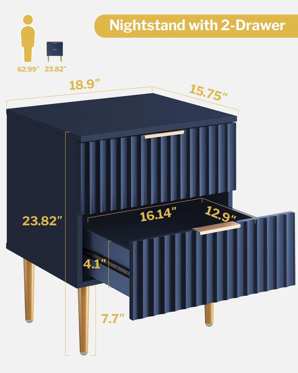 Glossy Nightstand Set of 2 with Drawers J730856