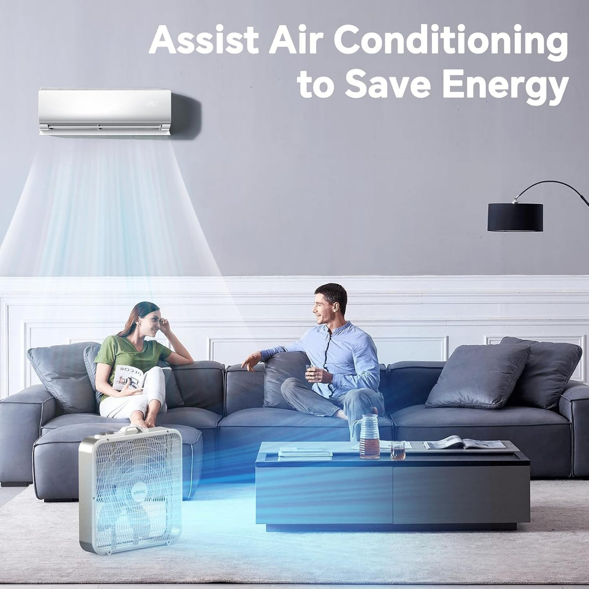 20” Box Fan with Thermostat, 3-Speed Portable Floor Fan, White O7271