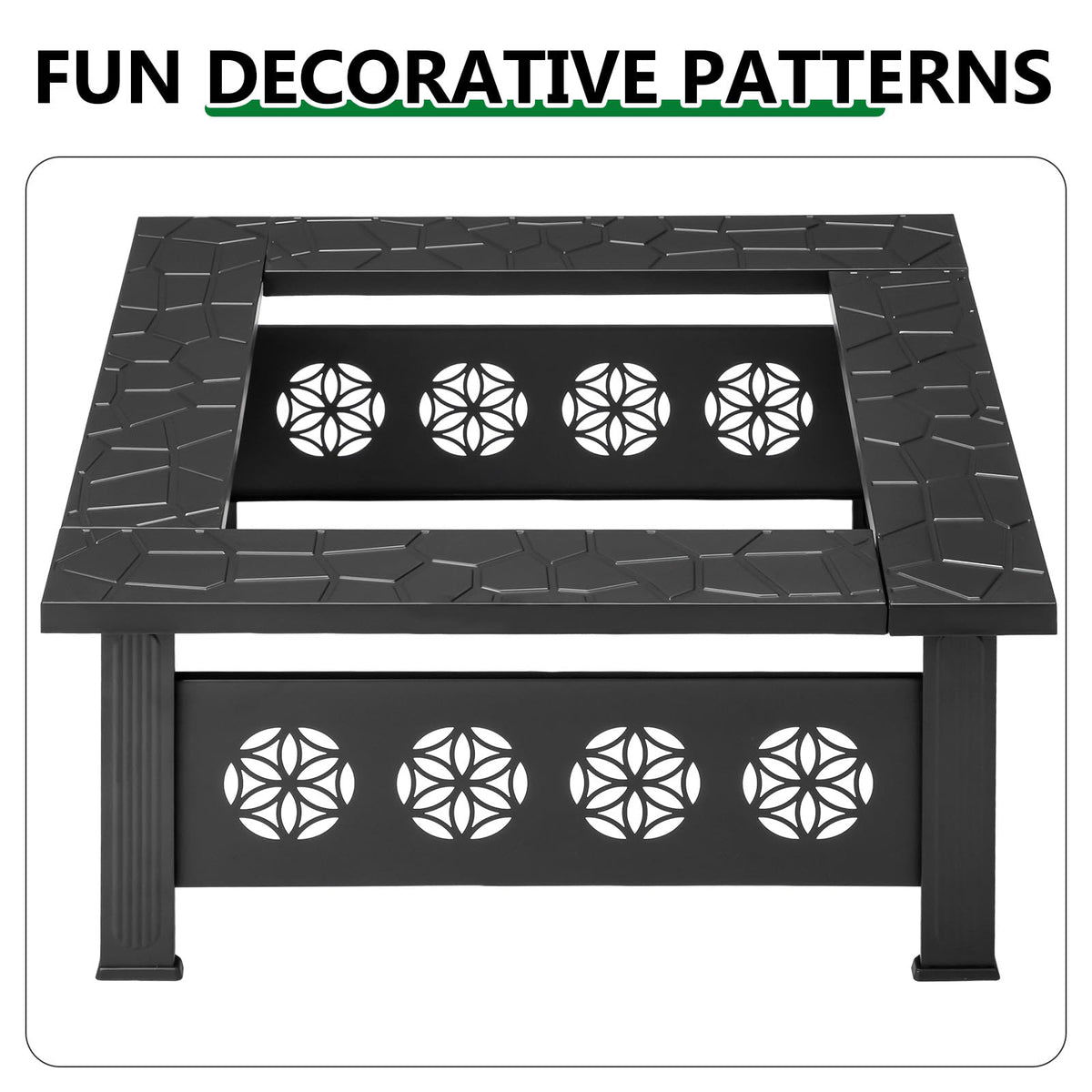 32 Inch Square Wood Burning Fire Pit Table with Spark Screen Lid and Fire Poker Y24733