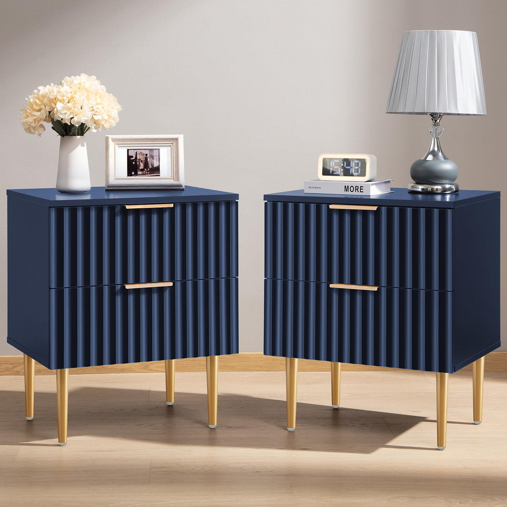 Glossy Nightstand Set of 2 with Drawers J730856